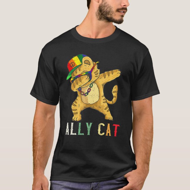 Camiseta Ally Cat Lgbt Arcoiris Dabbing Aliados Bandera Org (Anverso)