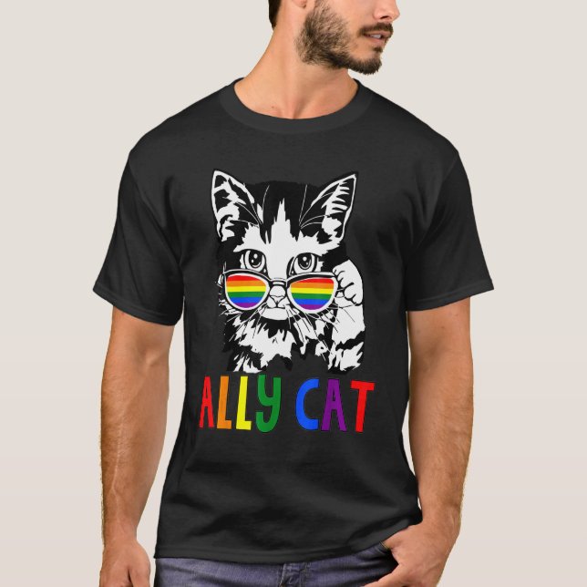 Camiseta Ally Cat Lgbt Bandera Orgullo Gay Ally Rainbow Me (Anverso)