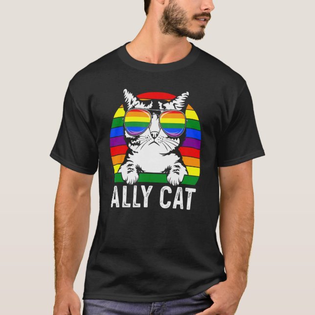 Camiseta Ally Cat LGBT Flag Rainbow Sunglasses Gay Pride Me (Anverso)