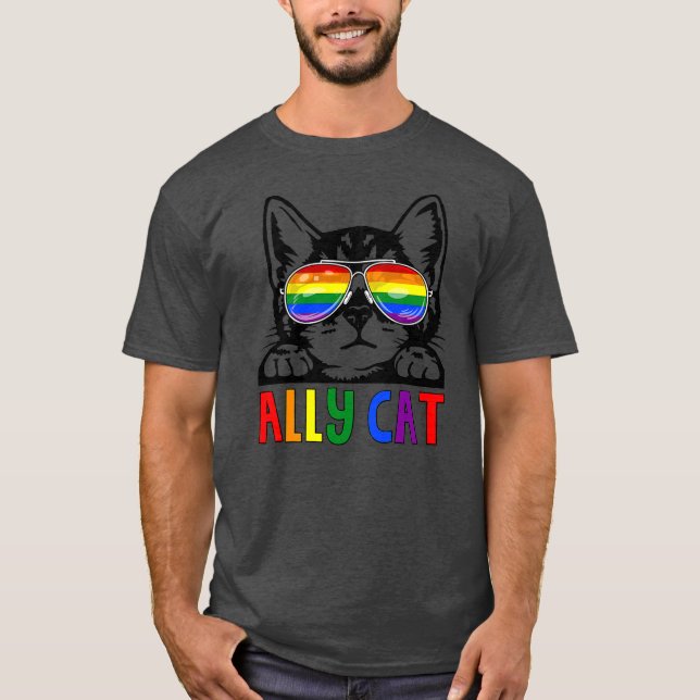 Camiseta Ally Cat LGBT Gay Rainbow Pride Flag Boys Men (Anverso)