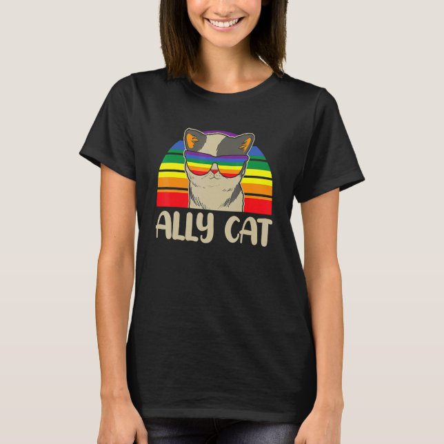Camiseta Ally Cat Lgbt Gay Rainbow Pride Flag Boys Mens Gir (Anverso)
