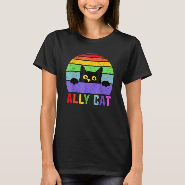Camiseta Ally Cat LGBT Gay Rainbow Pride Flag  Cat (Anverso)