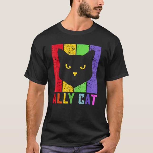 Camiseta Ally Cat LGBT Gay Rainbow Pride Flag  Cat (Anverso)