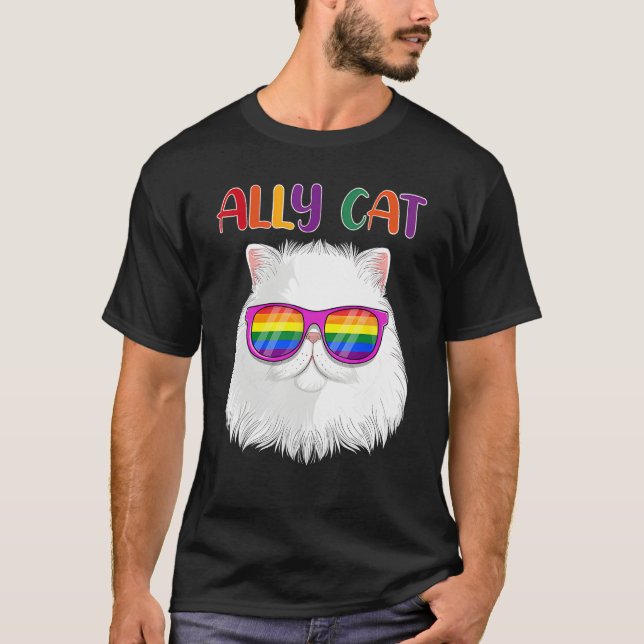 Camiseta Ally Cat LGBT Gay Rainbow Pride Flag  Cat  3 (Anverso)