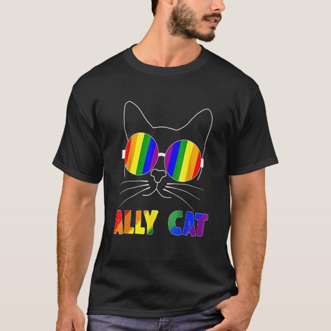 Camiseta Ally Cat LGBT Gay Rainbow Pride Flag Sunflower LGB (Anverso)
