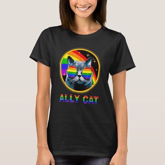 Camiseta Ally Cat LGBT Pride Month Cat With Ally Pride Rain (Anverso)