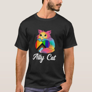 Camiseta Ally Cat LGBT Rainbow Gay Pride Flag Heart