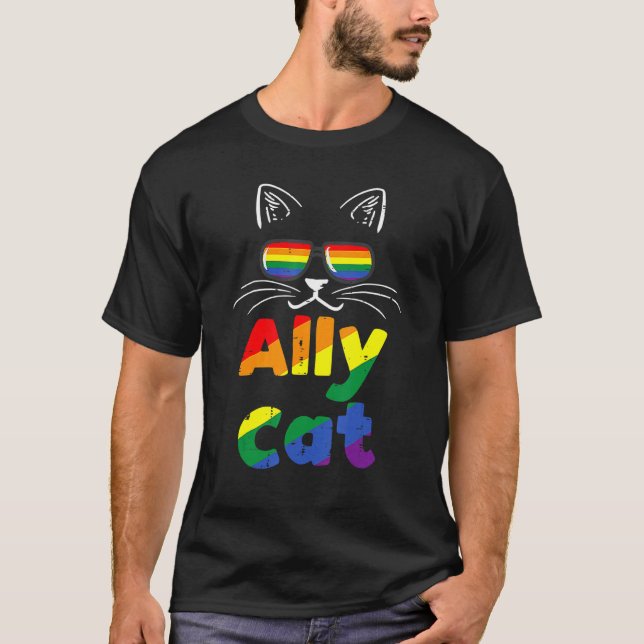Camiseta Ally Cat Orgullo Mes Recto Aliado Gay Lgbtq Lgbt (Anverso)