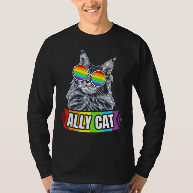 Camiseta Ally Cat Rainbow LGBT LGBTQ Lesbian Gay Trans Prid (Anverso)