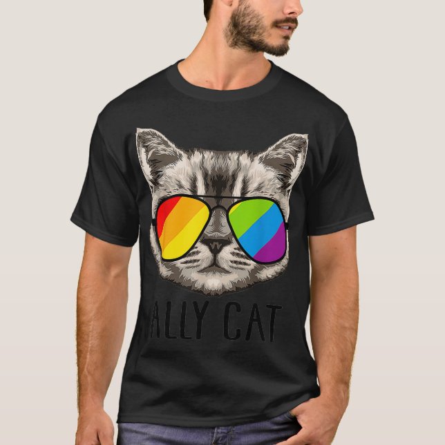 Camiseta Ally Cat shirt Ally Cat LGBTQ Bandera LGBT (Anverso)