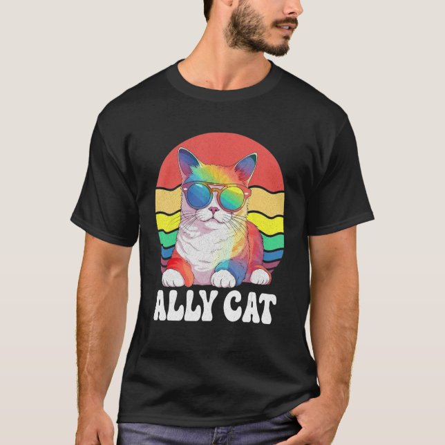 Camiseta Ally Cat Straight LGBT Supporter Gay Pride Ally Ra (Anverso)