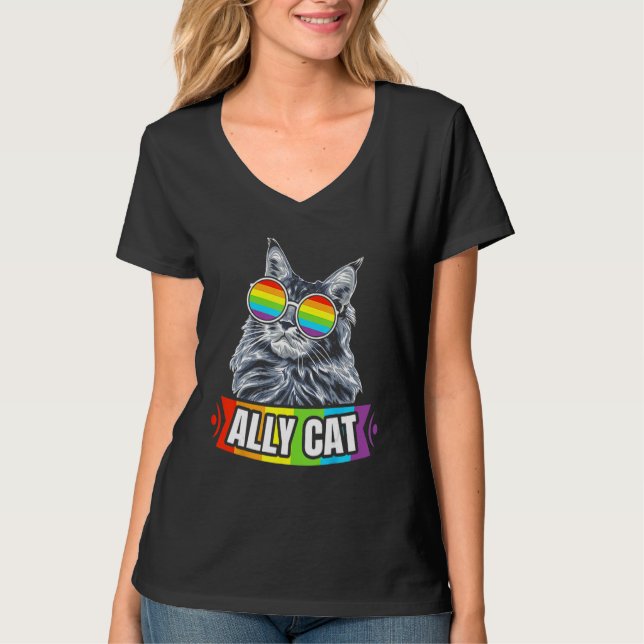Camiseta Ally Cat Straight LGBT Supporter Gay Pride Ally Ra (Anverso)