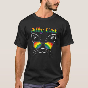 Camiseta Ally Cat Sunglasses Gay Rainbow Pride LGB Support