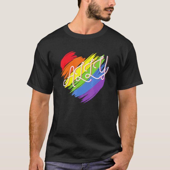 Camiseta Ally Heart Gay Pride Lqbtq Rainbow (Anverso)