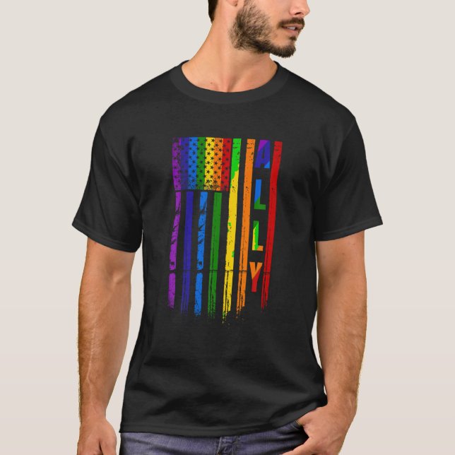 Camiseta Ally LGBT LGBTQ Rainbow Pride Bandera Americana 4  (Anverso)