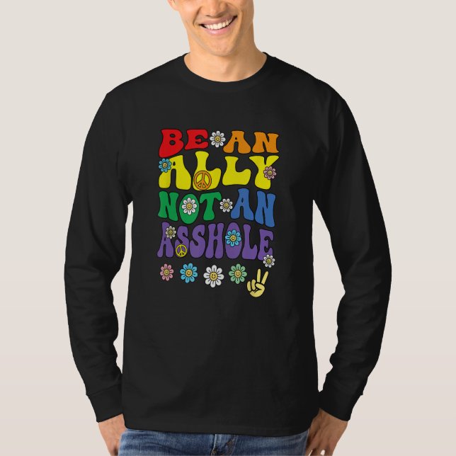 Camiseta Ally Pride Rainbow  Retro Groovy LGBTQ Say Gay (Anverso)