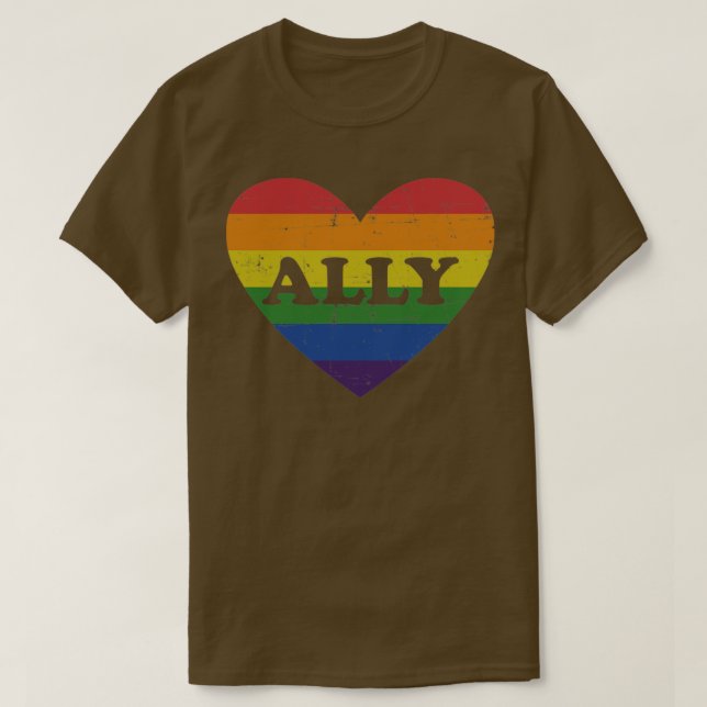Camiseta Ally rainbow flag heart for LGBT gay and lesbian (Diseño del anverso)