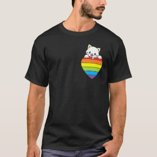 Camiseta Ally Rainbow Heart Cat LGBTQ Community Pride Gende