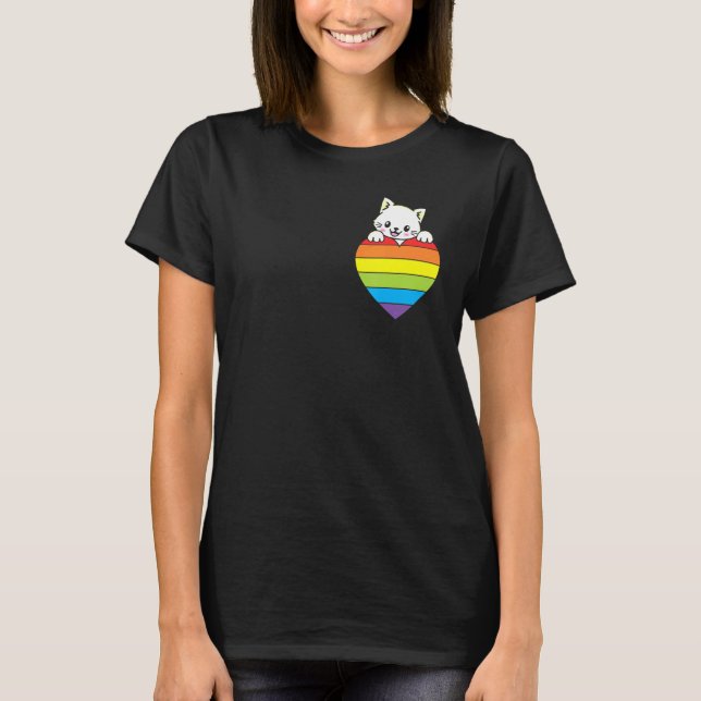 Camiseta Ally Rainbow Heart Cat LGBTQ Community Pride Gende (Anverso)