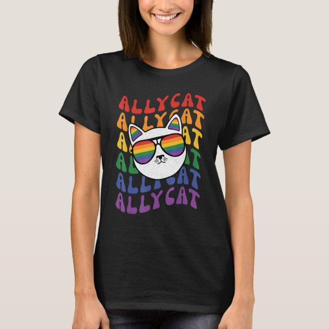 Camiseta AllyCat  Ally Cat Gay Pride Rainbow Sunglasses LGB (Anverso)