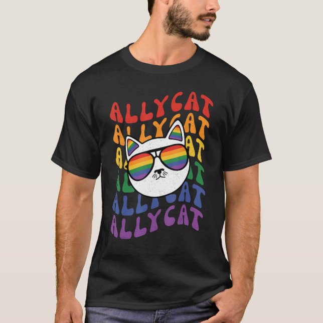 Camiseta AllyCat  Ally Cat Gay Pride Rainbow Sunglasses LGB (Anverso)