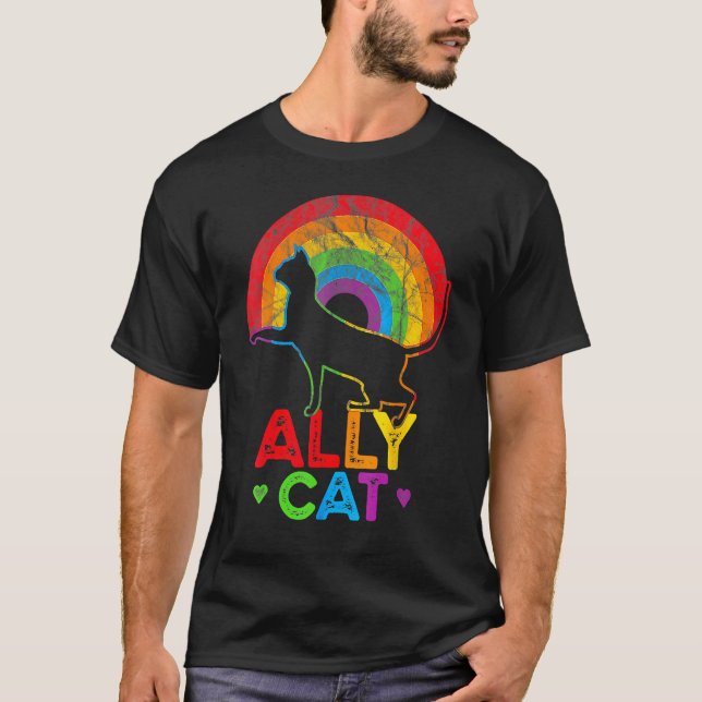 Camiseta Allycat LGBT Cat With Ally Pride Rainbow (Anverso)