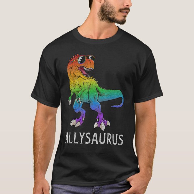 Camiseta Allysaurus Dinosaur In Rainbow Flag Ally LGBT Gay  (Anverso)
