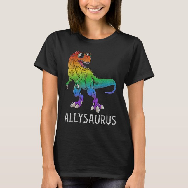 Camiseta Allysaurus Dinosaur In Rainbow Flag Ally LGBT Gay  (Anverso)