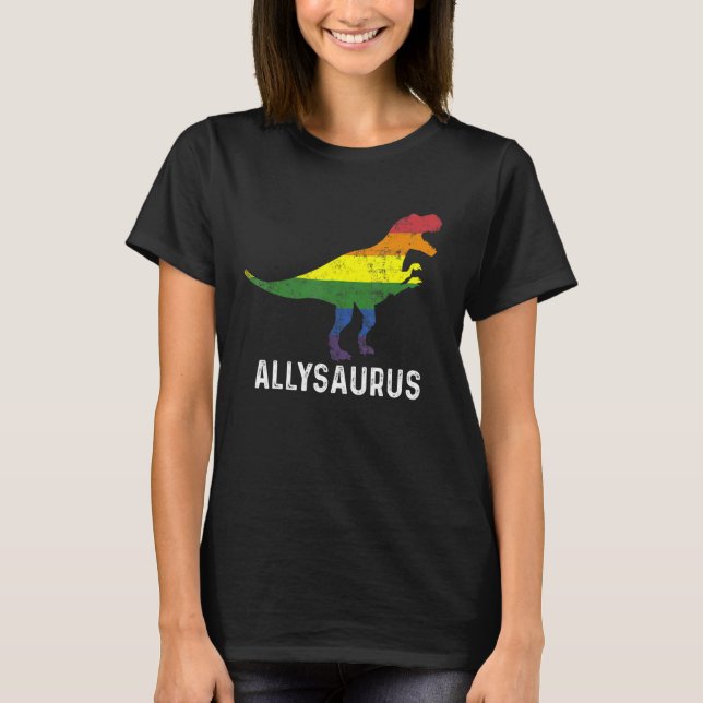 Camiseta Allysaurus Dinosaur Rainbow Flag For Ally Lgbtq Pr (Anverso)