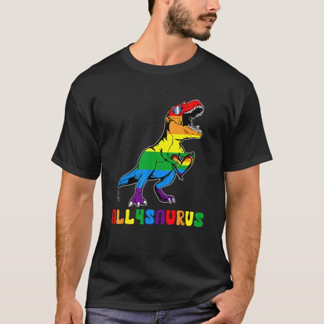 Camiseta Allysaurus LGBT  Dinosaur Rainbow Flag Ally LGBT P (Anverso)