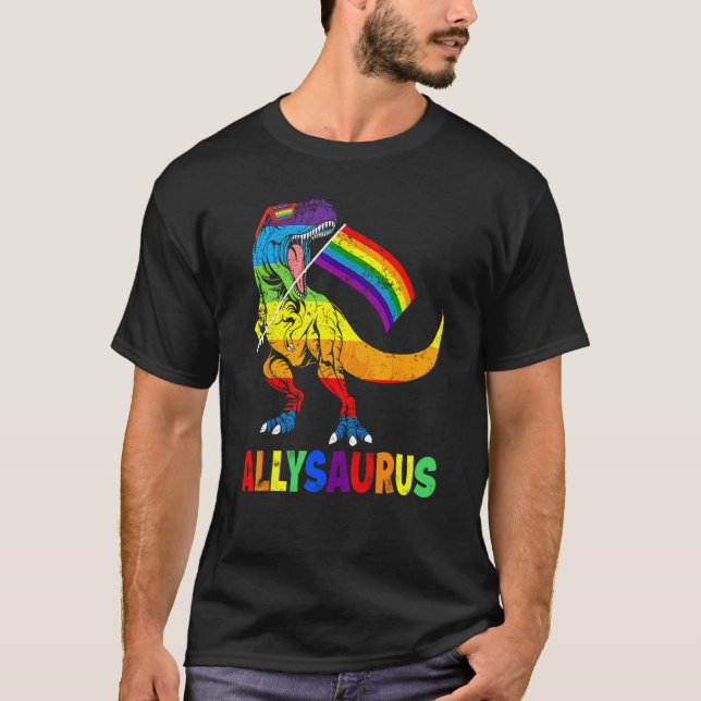 Camiseta Allysaurus LGTB Shirt Dinosaur bandera arcoiris al (Anverso)