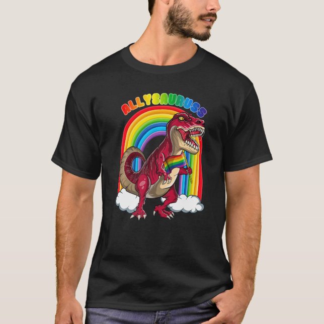 Camiseta Allysaurus Rex Dinosaur Rainbows LGBT Gay Pride Fl (Anverso)