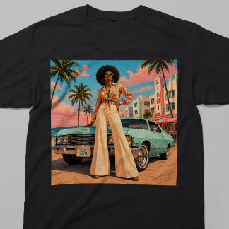 Camiseta Alma de Miami Mujer Negra Retro de los 70