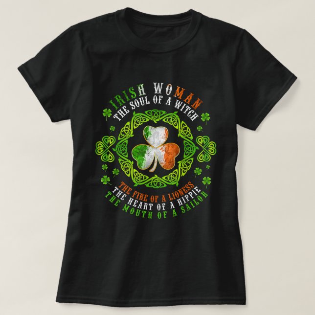 Camiseta Alma de mujer irlandesa de una bruja chamrock de S (Diseño del anverso)