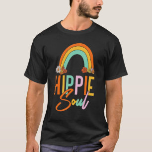 Camiseta Alma Hippie Retro Flores Arcoíris 60s 70s Vegano H