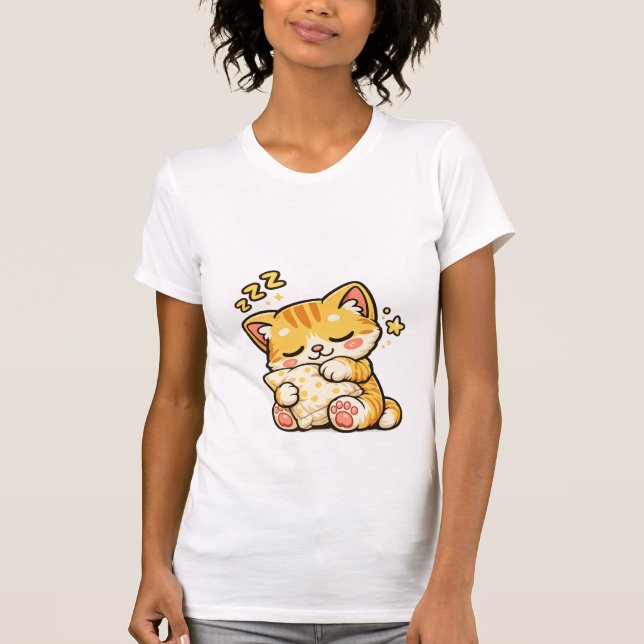 Camiseta Almohada de Gato Dormilón Adorable (Anverso)