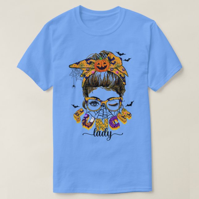 Camiseta Almuerzo de Halloween Lady Messy Bun Spooky almuer (Diseño del anverso)
