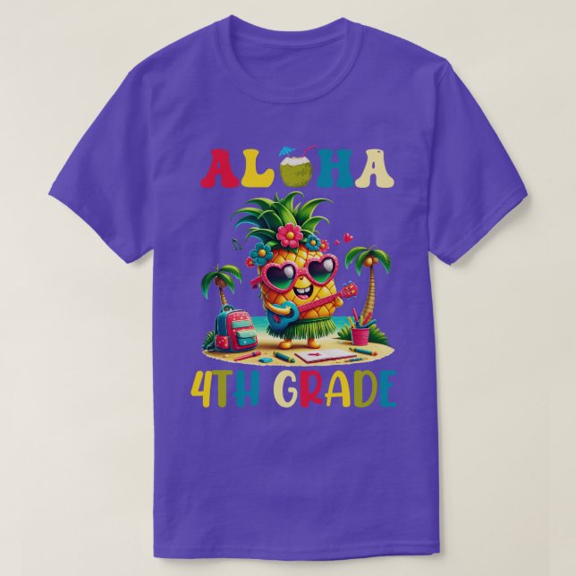 Camiseta Aloha 4º grado Pineapple Hawaii de vuelta a la esc (Diseño del anverso)
