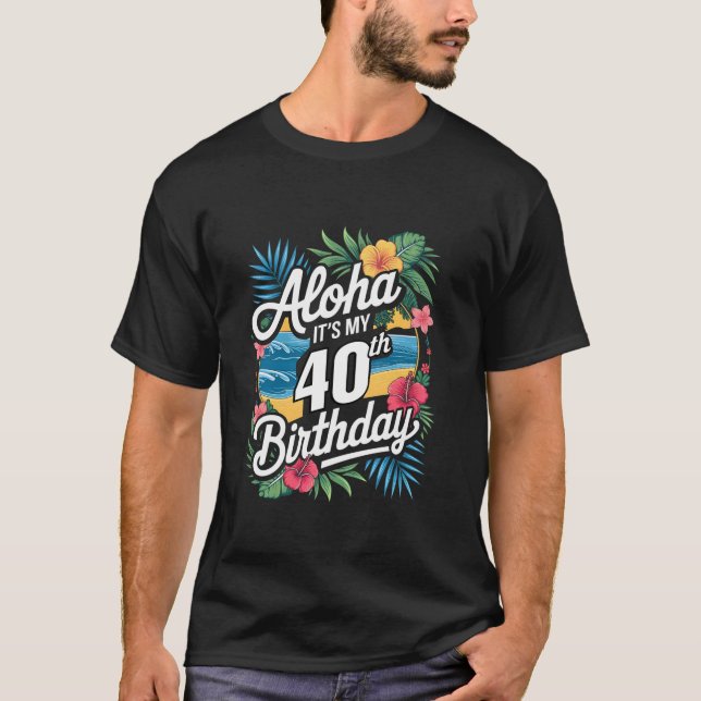 Camiseta Aloha 40 Aniversario del tema hawaiano Hawaii Trop (Anverso)