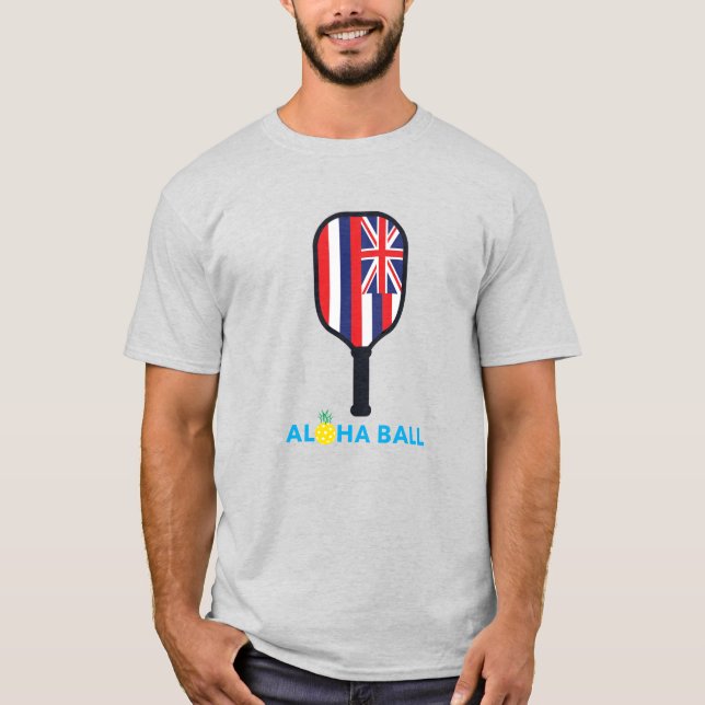 Camiseta Aloha Ball Bandera Hawaii Pickleball Paddle básico (Anverso)