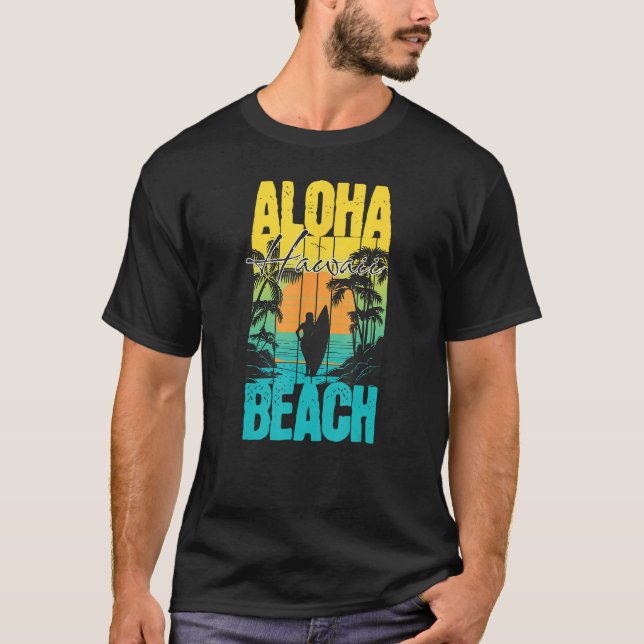 Camiseta Aloha Beach Summer Sunset Surfer Silhouette Men Wo (Anverso)