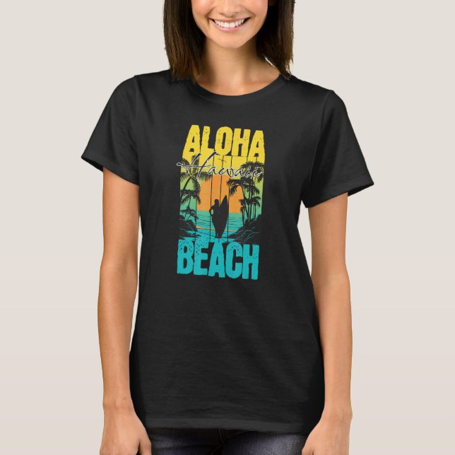 Camiseta Aloha Beach Summer Sunset Surfer Silhouette Men Wo (Anverso)