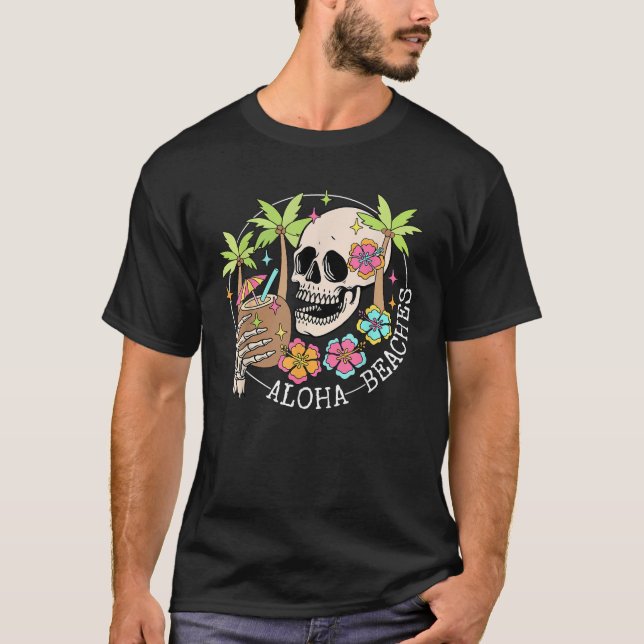 Camiseta Aloha Beachs Skeleton vacaciones de verano familia (Anverso)