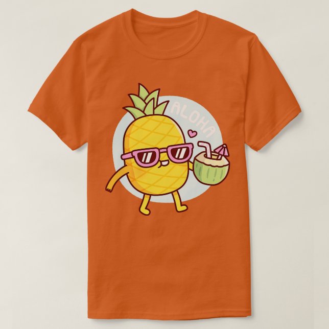 Camiseta Aloha Cute Pineapple Con Gafas De Sol Y Coco W (Diseño del anverso)