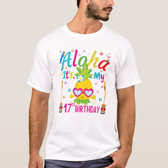 Camiseta Aloha es mi tropical hawaiano con flores de cumple (Anverso)