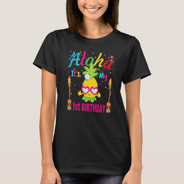 Camiseta Aloha First Baby Birthday Hawaii Flamingo Chicas L (Anverso)