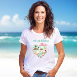 Camiseta Aloha Flamingo Summer Tropical 40th Birthday Name<br><div class="desc">Camiseta femenina con corazón de playa tropical y flamencos en colores suaves con vibraciones retro para verano y vacaciones. Personalice fácilmente el texto o déjelo en blanco. Visita la tienda para ver la línea completa de productos disponibles. - Kate Eden Art.</div>