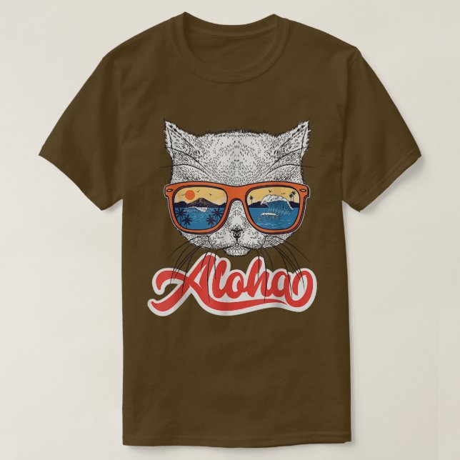 Camiseta Aloha Gafas De Sol Gafas De Gato Hawaianas Gracios (Diseño del anverso)