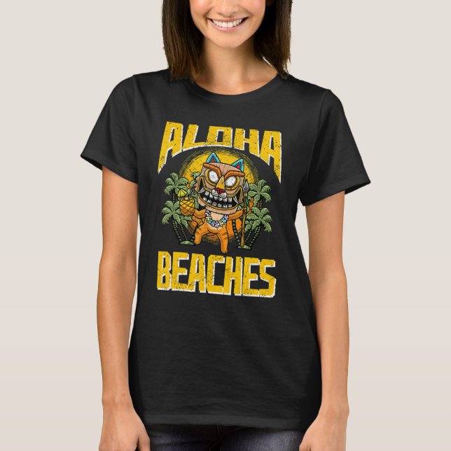 Camiseta Aloha golpea a un gato hawaiano que usa máscara de (Anverso)