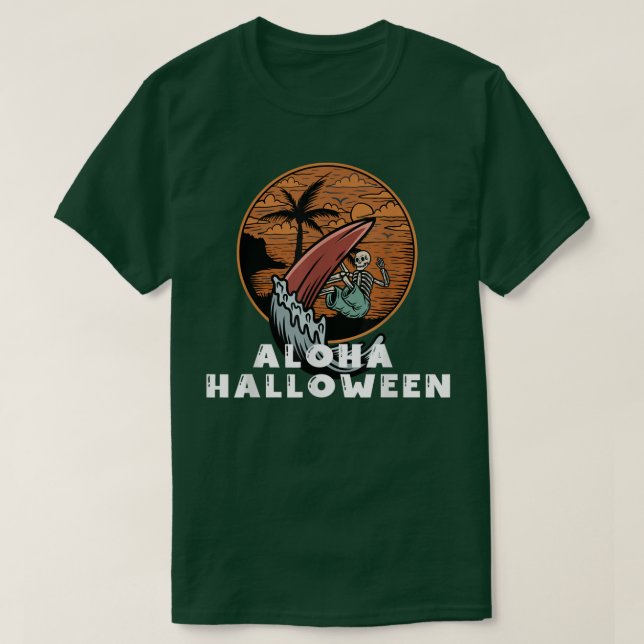 Camiseta Aloha Halloween Skeleton Surfing Hawaiian Hallowee (Diseño del anverso)